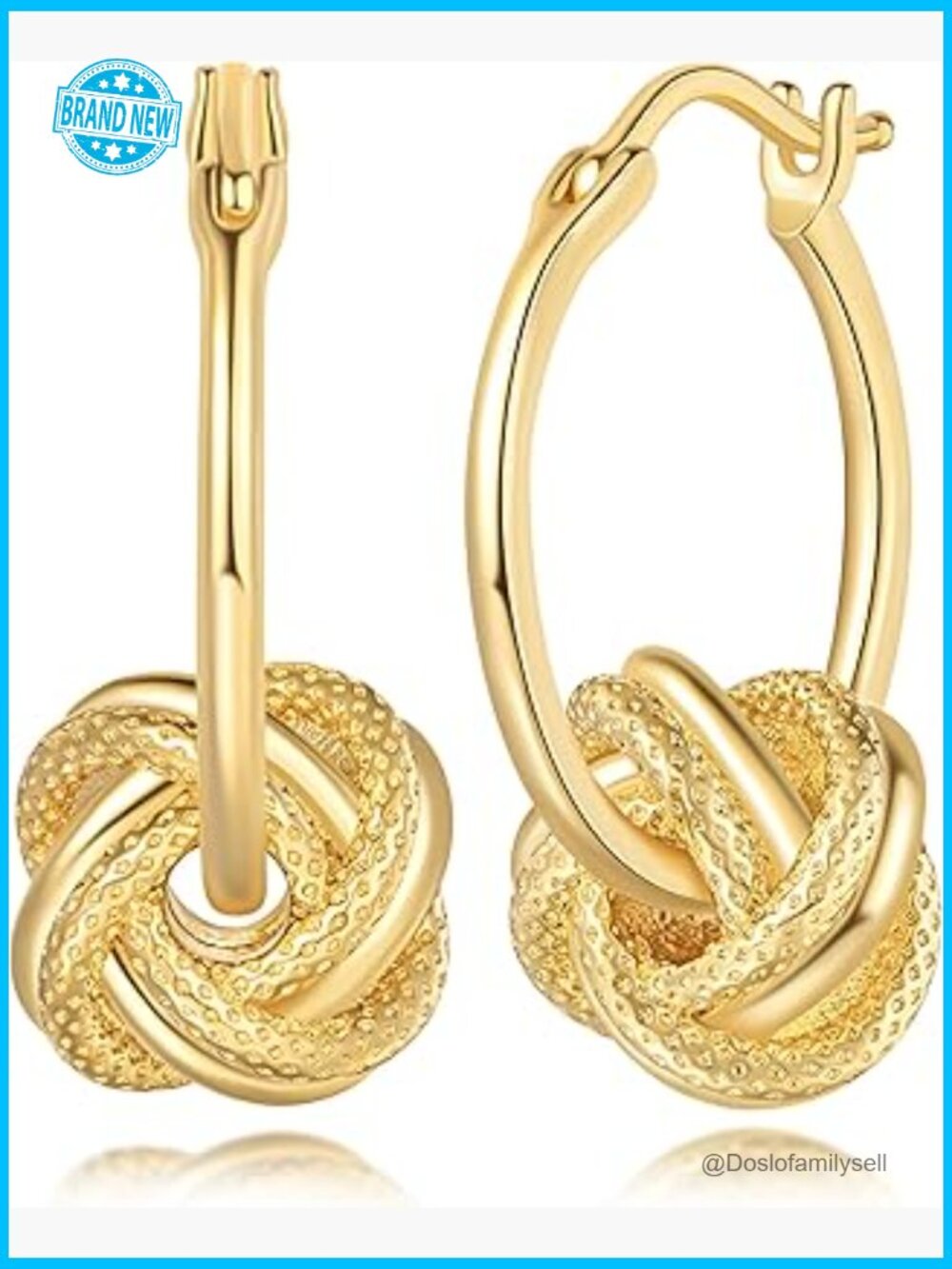 14K Gold Plated Hoop Earrings Rotating Flower Knot Design Dainty